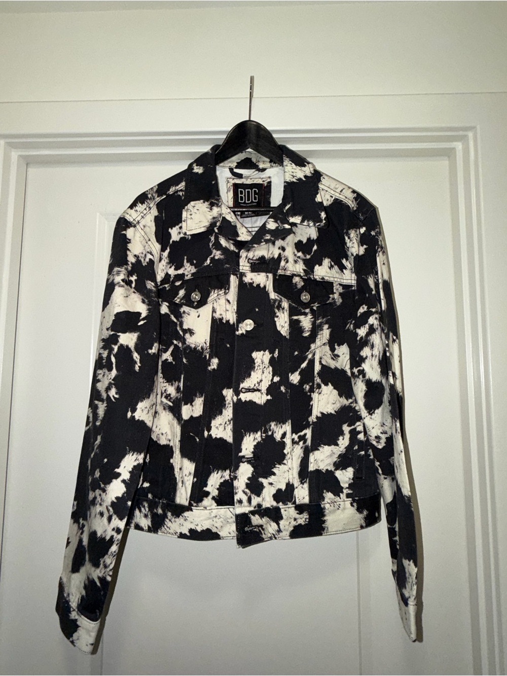 Mens BDG Black & White Patterned Denim Jacket